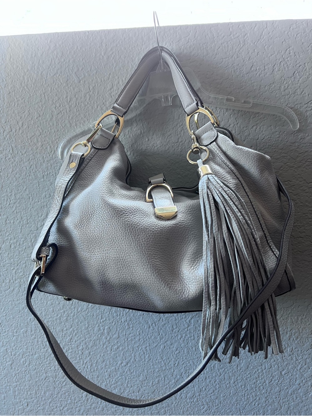 G.I.L.I. Stirrup Hobo Grey Leather Fringe Tassel Large Slouchy Shoulder Bag MINT - Picture 4 of 16